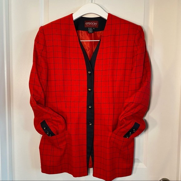 Vintage Red Sasson Paris New York Red Check Blazer - Picture 5 of 11